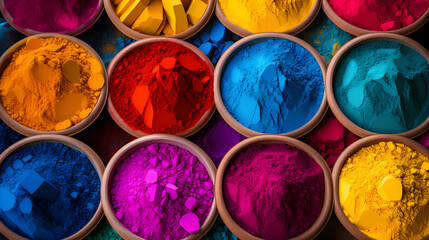 An Artist's Palette: A Riot of Vibrant Dye Powders Intermixed and Waiting to Ignite the Canvas - obrazy, fototapety, plakaty