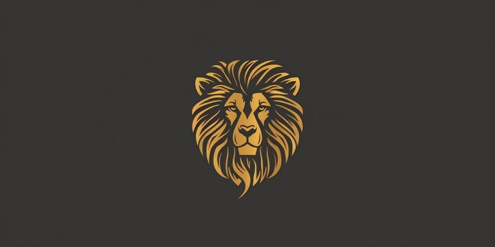 Lion head logo icon. Royal gold crown badge symbol. Premium king animal sign