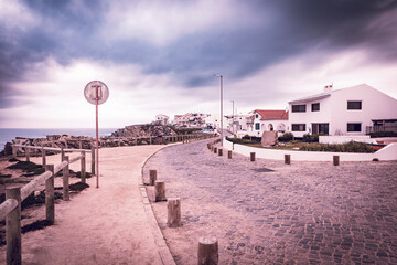 a cobblestone street in the Baleal village, Ferrel, municipality of Peniche, district of Leiria, Portugal - 760124800
