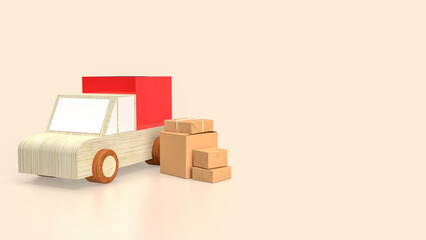 The Paper box and van truck for Delivery concept 3d rendering.