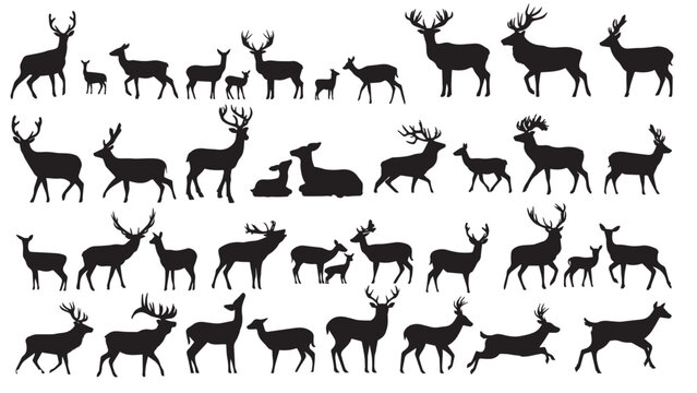 silhouettes of deer. animals vector stock illustration.