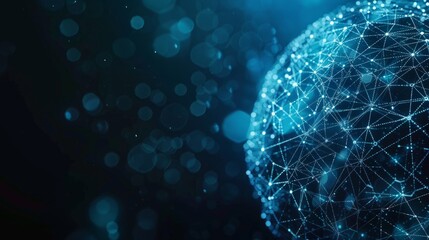 Scientific illustration with connected lines and dots. Sphere. 3d wireframe object. Luminous microscopic forms. Glowing grid. Connection structure