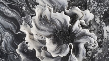 This monochrome image captures the intricate details of flow art with a hypnotizing contrast of...
