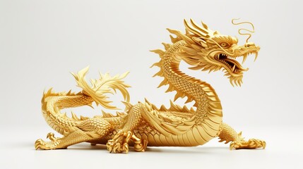 Fototapeta premium A 3D model captures the classic beauty of a golden Chinese dragon in a minimalist setting