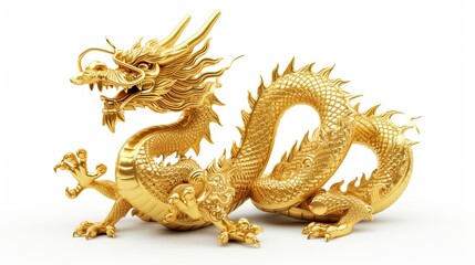 Imposing golden dragon sculpture positioned in a powerful stance, showcasing the iconic mythical beast in all its glory