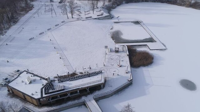 Beautiful Frozen Pond Czestochowa Aerial View Poland