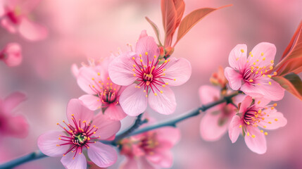 Fototapeta premium pink sakura flowers, cherry blossoms in April. macro photography.
