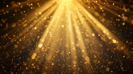 An image depicting golden sparkling lights with a dazzling bokeh effect creating a festive...