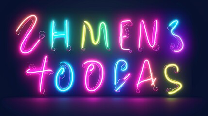 This image showcases a neon sign with vibrant, glowing abstract letters against a dark background, emitting a dreamy glow