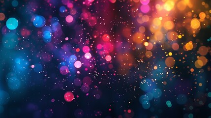 A dynamic display of vibrant, colorful sparkle particles scattered on a black background - obrazy, fototapety, plakaty