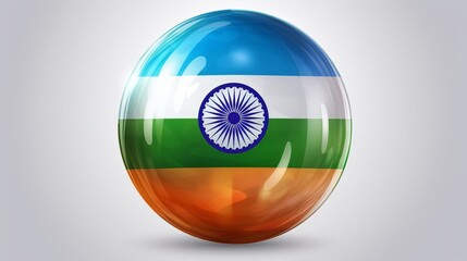 A glossy sphere adorned with the Indian tricolor flag stands out on a white background
