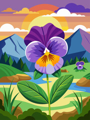 Obraz premium Delightful pansy flowers bloom amidst a picturesque landscape.