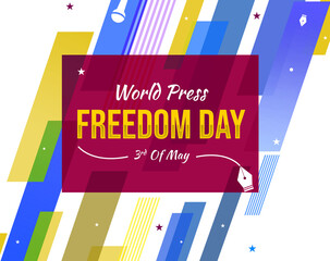 World Press Freedom Day Wallpaper with Colorful Shapes, mic and typography inside Box. 3rd of May is observed as World Press Freedom Day
