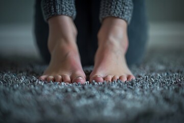 Barfußkomfort: Nackte Füße auf weichem Teppich - obrazy, fototapety, plakaty