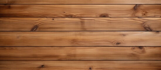 Fototapeta premium A detailed shot of a brown hardwood plank wall with a blurred background, showcasing the wood stain and pattern of the lumber