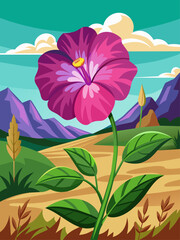 A stunning petunia flower vector landscape background featuring vibrant blooms against a verdant backdrop.