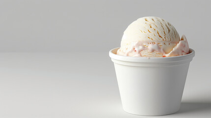 White ice cream cup white blank paper cup mockup or mockup template on a grey background, lots of negative space.