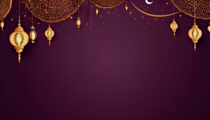 eid and ramadan islamic greeting card of crescent moon decoration and lanterns with copy space area banner created with generative ai	
 - obrazy, fototapety, plakaty