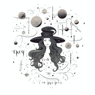 Vector illustration with woman with universe in lon