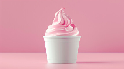 Pink Ice Cream Swirl Mockup in a White Cup on a Matching Background, Minimalist vibe. 