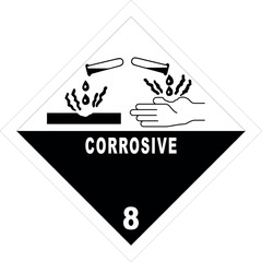 ADR 8 corrosive substance sign, black and white diamond sign, vector illustration.