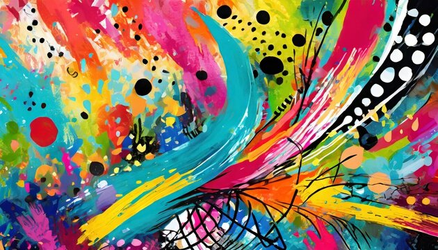 a whimsical abstract background with playful doodles vibrant colors and energetic brushstrokes
