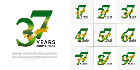 Set of Anniversary Logotype green color with gold ribbon can be use for special day celebration