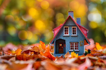 miniature house with colourful autumn