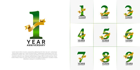 Set of Anniversary Logotype green color with gold ribbon can be use for special day celebration