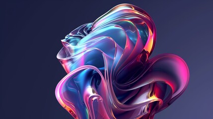 An art piece showcasing the flow of vibrant, liquid-like shapes in blue and purple hues, evoking...