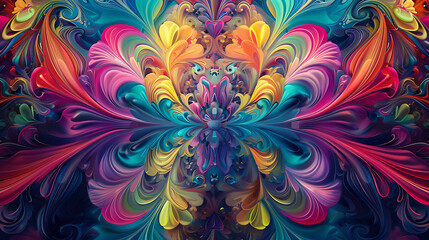 Fototapeta na wymiar A dynamic desktop screensaver featuring a mesmerizing kaleidoscope of abstract shapes and colors swirling and morphing in hypnotic patterns