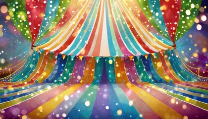 colorful multi colored circus tent background and twinkling lights with space for copy - obrazy, fototapety, plakaty