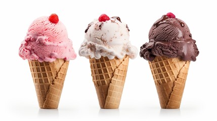 Artistic pink toned ice cream cones against a clean backdrop, making for a modern dessert image