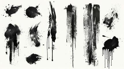 Abstract Black Ink Splatter Collection on White Background. Generative ai