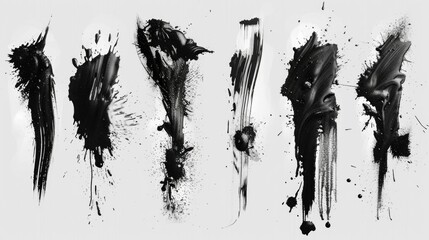 Abstract Black Ink Splatter Collection on White Background. Generative ai - obrazy, fototapety, plakaty