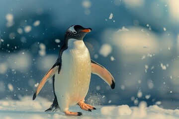 A penguin ice skating minimalist Antarctic ice