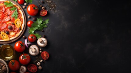 A collection of vibrant ingredients representative of the Mediterranean diet, displayed artistically on a dark surface