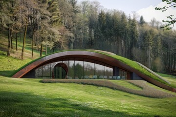 Fototapeta premium An environmentally conscious architectural project, green building design. The principles of sustainability, striving for efficient use of resources and minimal environmental impact.