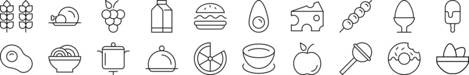 Set of line icons of food. Editable stroke. Simple outline sign for web sites, newspapers, articles book
