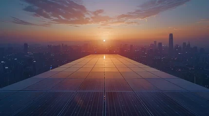 Tuinposter Solar panels at city dusk. © pixcel3d