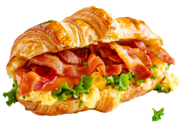 Crispy bacon croissant sandwich on transparent background