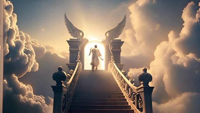 Journey of the Soul. heaven afterlife concept. stairway to heaven. gate to heaven footage