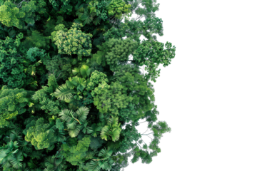 Top view of large green tree leaves with a transparent background