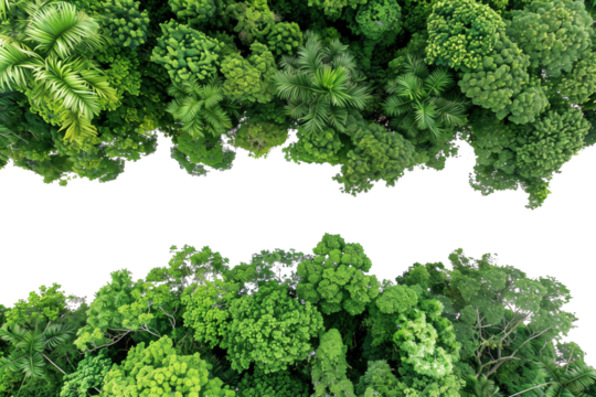 Top view of large green tree leaves with a transparent background