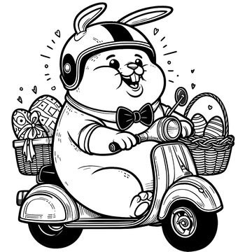 recommend clip art: Basket of Delights: Bunny Carrying Eggs on the Moped