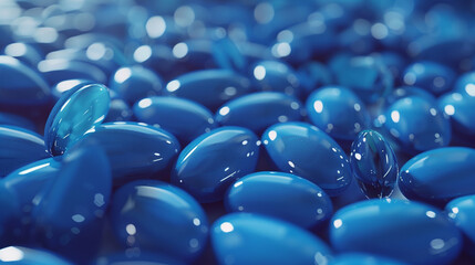 Heap of Blue pills background. medicine concept. A close-up view of blue pills, showcasing a background medicine concept, Ai generated image