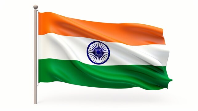 Rendered image of the Indian flag on a white pole against a plain background, depicting the tricolor