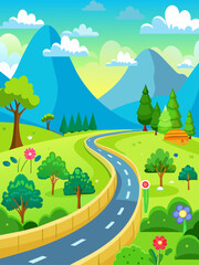 Obraz premium A sweeping road leads through a scenic landscape, framed by trees and rolling hills.