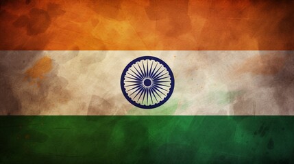 The Indian flag is artistically rendered with a vintage, old-world charm, representing its rich history - obrazy, fototapety, plakaty