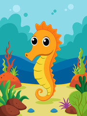 Fototapeta na wymiar A cute seahorse swims through a vibrant underwater landscape.